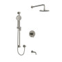 Riobel Edge Type T/P 1/2" Coaxial 3-Way System with Hand Shower Rail, Shower Head and Spout Brushed Nickel