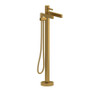 Riobel Paradox 2-Way Type T (Thermostatic) Coaxial Floor-Mount Tub Filler with Hand Shower Brushed Gold