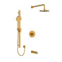 Riobel Paradox Type T/P 1/2" Coaxial 3-Way System with Hand Shower Rail, Shower Head and Spout Brushed Gold