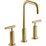 Kohler Purist 1.2 GPM Widespread Bathroom Faucet with Pop-Up Drain Assembly Lever Handle - Vibrant Brushed Moderne Brass
