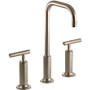 Kohler Purist 1.2 GPM Widespread Bathroom Faucet with Pop-Up Drain Assembly Lever Handle - Brushed Bronze