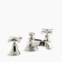 KOHLER Pinstripe® Pure Widespread bathroom sink faucet with Cross handles, 1.2 gpm - Vibrant Polished Nickel
