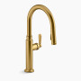 KOHLER Edalyn™ by Studio McGee Pull-down kitchen sink faucet with three-function sprayhead 1.5 gpm - Vibrant Brushed Moderne Brass