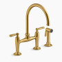 KOHLER Edalyn™ by Studio McGee Two-hole bridge kitchen sink faucet with side 1.5 gpm sprayer - Vibrant Brushed Moderne Brass