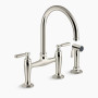 KOHLER Edalyn™ by Studio McGee Two-hole bridge kitchen sink faucet with side 1.5 gpm sprayer - Vibrant Polished Nickel