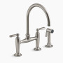 KOHLER Edalyn™ by Studio McGee Two-hole bridge kitchen sink faucet with side 1.5 gpm sprayer - Vibrant Stainless
