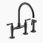 KOHLER Edalyn™ by Studio McGee Two-hole bridge kitchen sink faucet with side 1.5 gpm sprayer - Matte Black