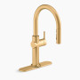 KOHLER Crue® Touchless pull-down kitchen sink faucet with three-function sprayhead 1.5 gpm - Vibrant Brushed Moderne Brass