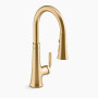 KOHLER Tone® Pull-down kitchen sink faucet with three-function sprayhead 1.5 gpm - Vibrant Brushed Moderne Brass