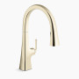 KOHLER Graze® Touchless pull-down kitchen sink faucet with three-function sprayhead 1.5gpm - Vibrant French Gold