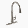 KOHLER Bellera® Touchless pull-down kitchen sink faucet with three-function sprayhead 1.5 gpm - Vibrant Stainless