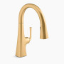 KOHLER Graze® Pull-down kitchen sink faucet with three-function sprayhead 1.5 gpm - Vibrant Brushed Moderne Brass