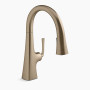 KOHLER Graze® Pull-down kitchen sink faucet with three-function sprayhead 1.5 gpm - Vibrant Brushed Bronze