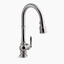 KOHLER Artifacts® Touchless pull-down kitchen sink faucet with KOHLER® Konnect™ and three-function sprayhead 1.5 gpm - Vibrant Titanium