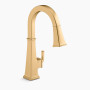 KOHLER Riff® Touchless pull-down kitchen sink faucet with KOHLER® Konnect™ and three-function sprayhead 1.5 gpm - Vibrant Brushed Moderne Brass