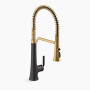 Kohler Tone® Semi-professional pull-down kitchen sink faucet with three-function sprayhead - Matte Black with Moderne Brass
