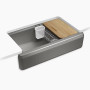 Kohler Riverby® 35-3/4" undermount single-bowl farmhouse workstation kitchen sink - Thunder Grey