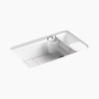 Kohler Riverby® 33" undermount single-bowl workstation kitchen sink - White