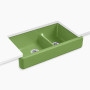 Kohler Whitehaven® Smart Divide® 35-1/2" undermount double-bowl farmhouse kitchen sink with short apron - Fresh Green
