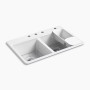 Kohler Riverby® 33" top-mount double-bowl workstation kitchen sink - White