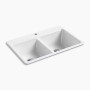 Kohler Riverby® 33" top-mount double-bowl workstation kitchen sink -White