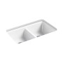 Kohler Riverby® 33" undermount double-bowl workstation kitchen sink - White