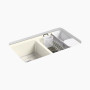 Kohler Riverby® 33" undermount double-bowl workstation kitchen sink - Biscuit