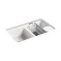 Kohler Riverby® 33" undermount double-bowl workstation kitchen sink - Sea Salt