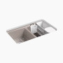 Kohler Riverby® 33" undermount double-bowl workstation kitchen sink - Truffle