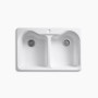 Kohler Hartland® 33" top mount double-bowl kitchen sink - White