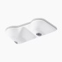 Kohler Hartland® 33" undermount double-bowl kitchen sink - White