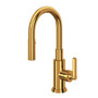 ROHL Lombardia Pulldown Bar & Food Prep Faucet - Italian Brass With Metal Lever Handle