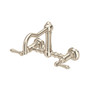 ROHL Acqui Wall Mount Column Spout Bridge Kitchen Faucet - Tuscan Brass With Metal Lever Handle