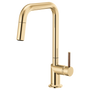 Brizo Odin® Pull-Down Faucet with Square Spout - Less Handle With Wood Lever - Brilliance® Polished Gold