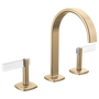 Luxe gold widespread bathroom faucet with lever handle and arc spout