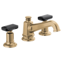 Brizo Invari® Widespread Lavatory Faucet with Angled Spout - Less Handles 1.5 GPM - Black Crystal Knob Handle - Brilliance® Luxe Gold®