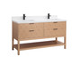 Royal Crete 60 inch Natural Oak Double Sink Bathroom Vanity with Quartz Countertop