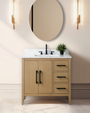Royal Rodeo 30 inch Left Sink Natural Oak  Bathroom Vanity, With Quartz Countertop