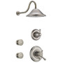 Delta Monitor 17 Series Dual Function Pressure Balanced Shower System with Integrated Volume Control, Shower Head, and 2 Body Sprays - Includes Rough-In Valves - Brilliance Stainless