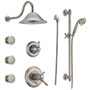 Delta TempAssure 17T Series Thermostatic Shower System with Integrated Volume Control, Shower Head, 3 Body Sprays and Hand Shower - Includes Rough-In Valves - Brilliance Stainless