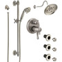 Delta Cassidy Thermostatic Shower System with Shower Head, Shower Arm, Hand Shower, Slide Bar, Bodysprays, Hose, Valve Trim and MultiChoice Rough-In  - Brilliance Stainless