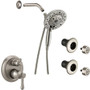Delta Cassidy Pressure Balanced Shower System with Shower Head, Shower Arm, Hand Shower, Bodysprays, Hose, Valve Trim and MultiChoice Rough-In-Brilliance Stainless
