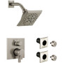 Delta Pivotal Pressure Balanced Shower System with Shower Head, Shower Arm, Bodysprays, Valve Trim and MultiChoice Rough-In - Brilliance Stainless