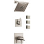 Delta TempAssure 17T Series Thermostatic Shower System with Integrated Volume Control, Shower Head, and 3 Bodysprays - Includes Rough-In Valves - Brilliance Stainless