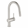 Grohe Minta Pull-Down Kitchen Faucet and Foot Control Adapter Kit Combo with 2-Function Push and Lock Sprayer