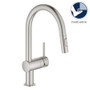 Grohe Minta Pull-Down Kitchen Faucet and Foot Control Adapter Kit Combo with 2-Function Push and Lock Sprayer