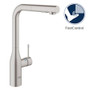 Grohe Essence Pull-Out Kitchen Faucet and Foot Control Adapter Kit Combo with 2-Function Locking Sprayer