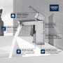 Grohe Eurocube 1.2 GPM Single Hole Bathroom Faucet with StarLight, SilkMove, EcoJoy, and QuickFix Technologies - Includes Pop-Up Drain Assembly