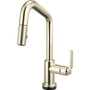 Brizo Litze 1.8 GPM Single Hole SmartTouch Pull Down Prep/Bar Faucet with On/Off Touch Activation, Angled Spout and Industrial Handle