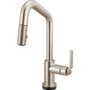 Brizo Litze 1.8 GPM Single Hole SmartTouch Pull Down Prep/Bar Faucet with On/Off Touch Activation, Angled Spout and Industrial Handle